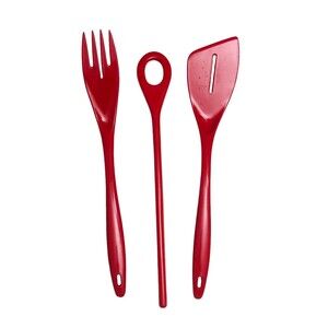 Vintage Melamine Kitchen Utensils Red Fork Spatula Blender 3 Pieces Cooking